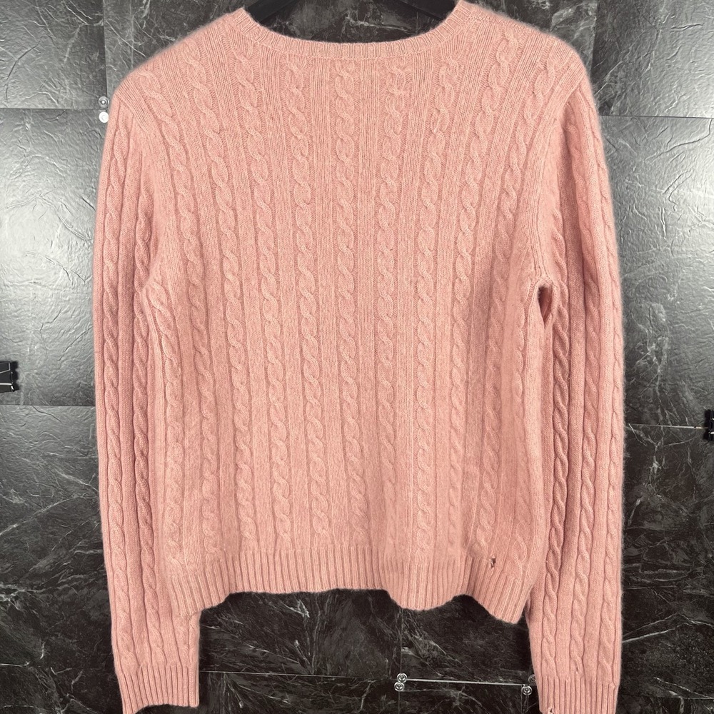 Polo Ralph Lauren Women's Pink Cashmere Cable Knit Sweater Fits Medium -Flaws - Picture 2 of 7